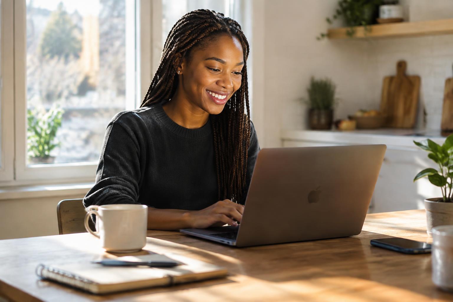 An engineer coding at a sunny kitchen table